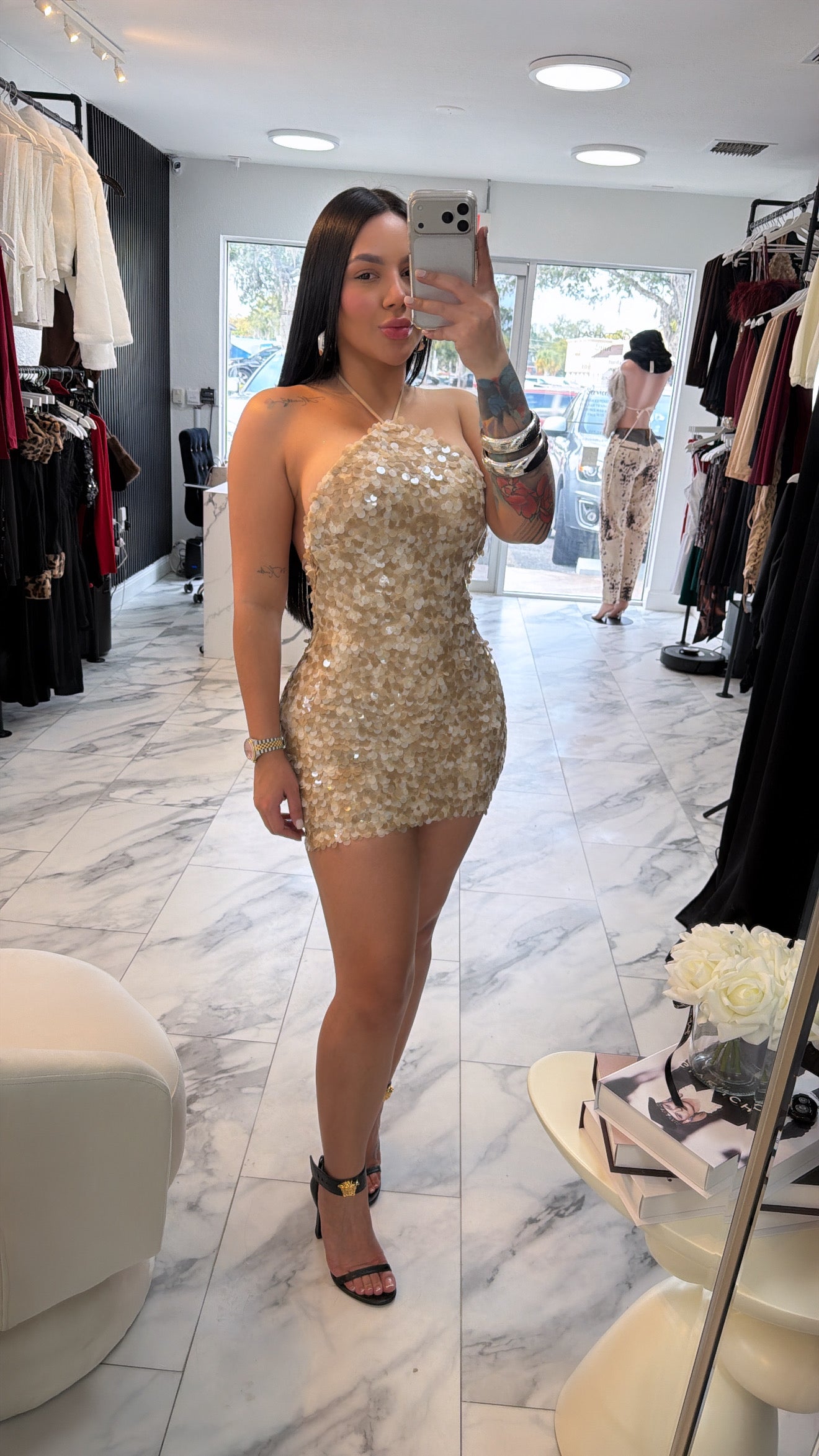 Sequin beige dress